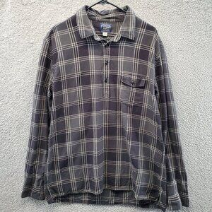 J Crew Sportsman Outfitter Mens Gray Sz XL Plaid Pullover 1/4 Button Long Sleeve
